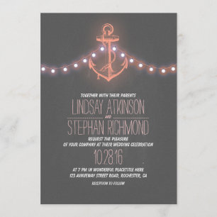 coral nautical chalkboard anchor wedding invitation