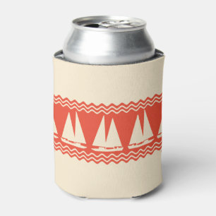 Coral Nautical Sailboat Coastal Stripes Can Cooler