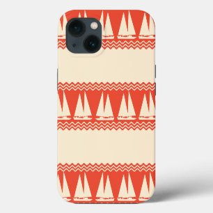 Coral Nautical Sailboat Coastal Stripes iPhone 13 Case