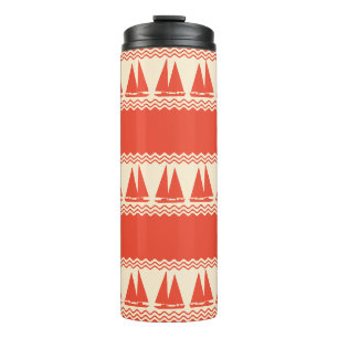 Coral Nautical Sailboat Coastal Stripes Thermal Tumbler