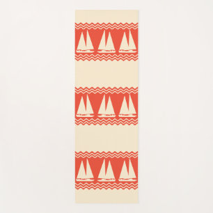 Coral Nautical Sailboat Coastal Stripes Yoga Mat