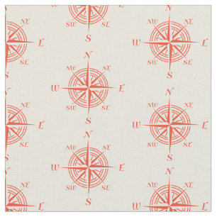 Coral Nautical Sailing Compass Fabric