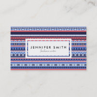 Coral, navy and blue pattern business card
