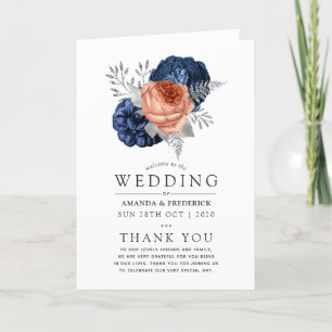 Coral, Navy and Silver Floral Wedding Program