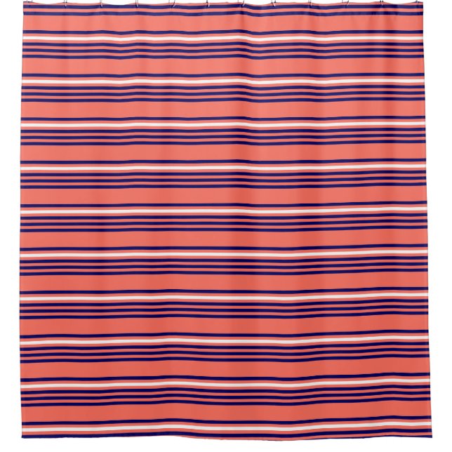 Coral, navy blue and white five stripes pattern (Front)