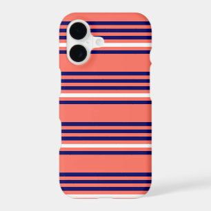 Coral, navy blue and white five stripes pattern