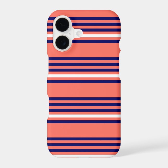 Coral, navy blue and white five stripes pattern (Back)