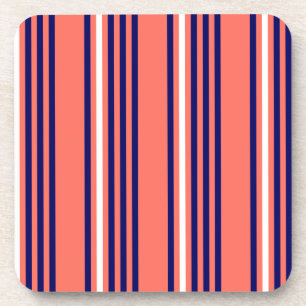 Coral, navy blue and white five stripes pattern coaster