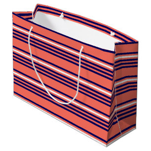 Coral, navy blue and white five stripes pattern large gift bag
