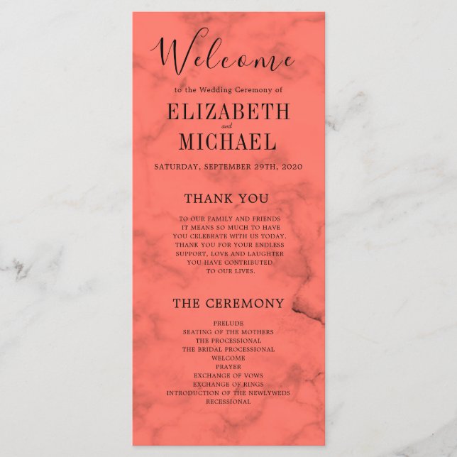 Coral Navy Blue  Elegant Modern Wedding Program (Front)