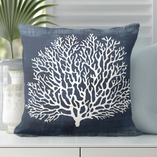 Coral Navy Blue Pillow Coastal Style