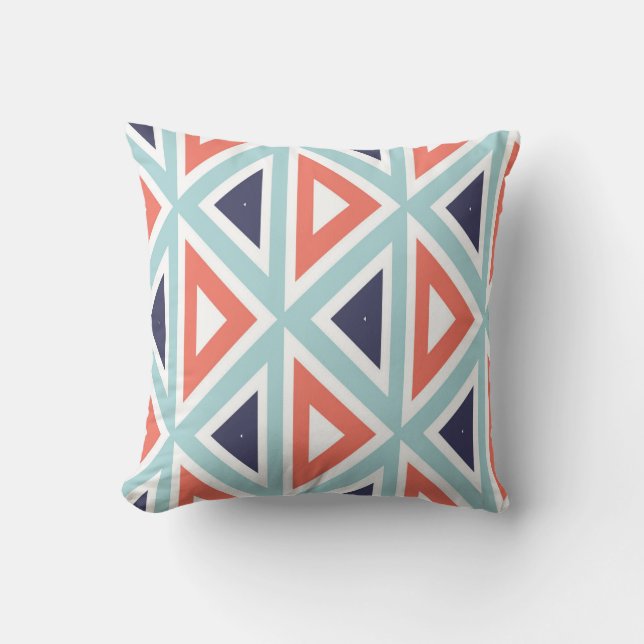 Coral Navy Blue Triangle Pattern  Throw Pillow (Front)