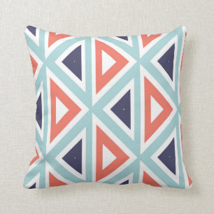 Coral Navy Blue Triangle Pattern Throw Pillow