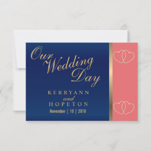 Coral & Navy Blue with Gold Hearts - RSVP
