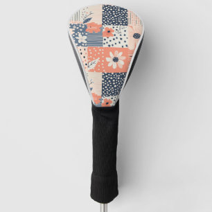 Coral Navy Floral Patchwork Quilt Pattern Golf Head Cover