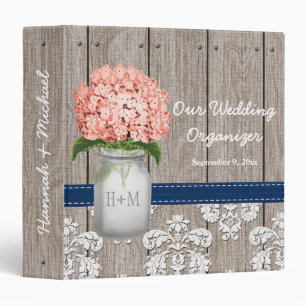 Coral Navy Hydrangea Mason Jar Wedding Planner Binder