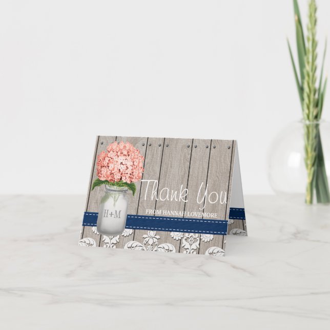 Coral Navy Hydrangea Monogram Mason Jar MERCI (Devant)