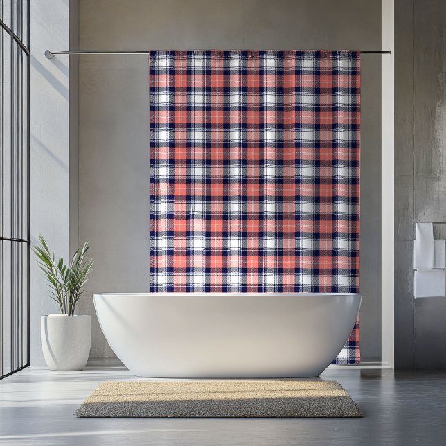 Coral Navy Plaid Curtain Gift for Relaxing Days (Coral Navy Plaid Curtain Gift for Relaxing Days)