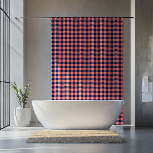 Coral Navy Plaid Curtain Gift for Retired Comfort