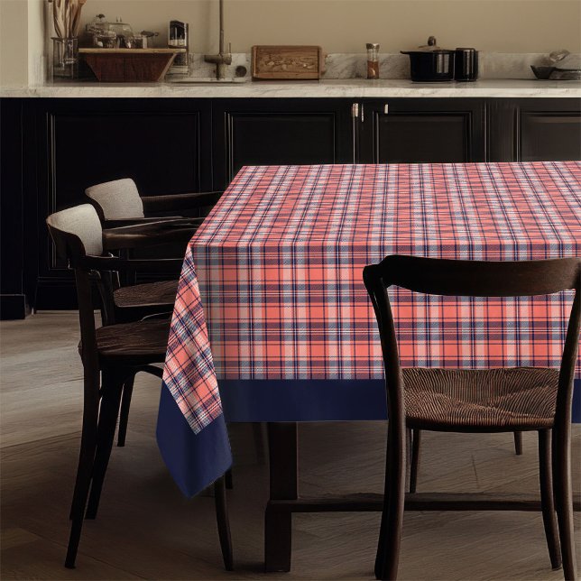 Coral Navy Plaid Nappe Sleek et Contemporain (Coral Navy Plaid Tablecloth Sleek and Contemporary)