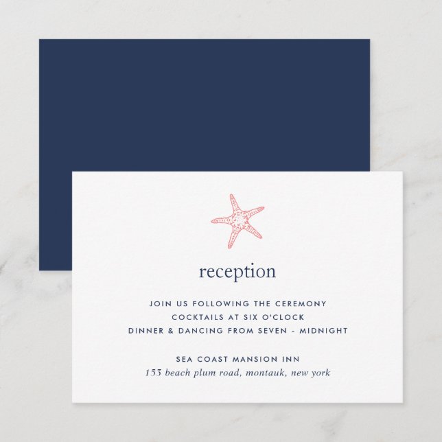 Coral & Navy Starfish Reception Card (Front/Back)