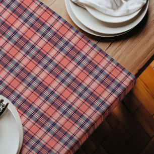 Coral Navy Tartan A Modern Twist on Classic Plaid Long Table Runner