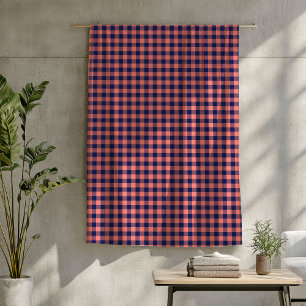 Coral & Navy Tartan Blanket Cozy Plaid All Seasons