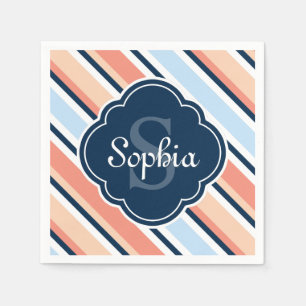 Coral Navy Tilted Stripe Pattern Napkin