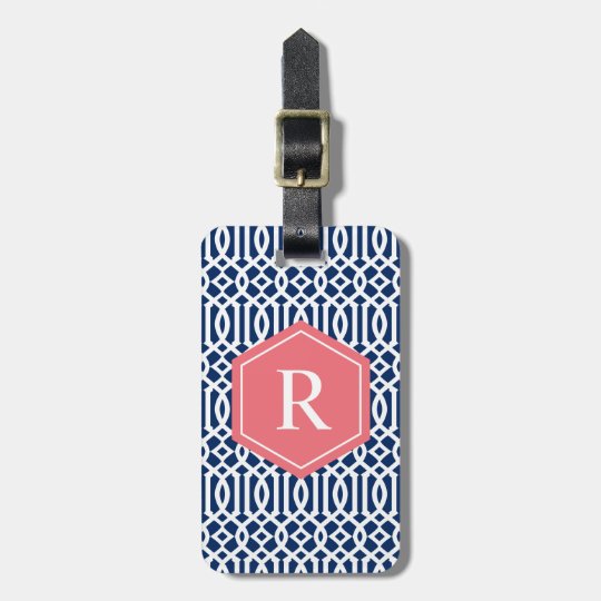 Coral & Navy Trellis | Luggage Tag