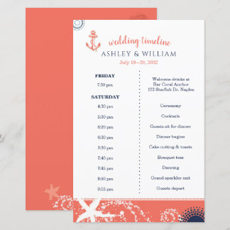 Coral Navy White Beach Wedding Timeline