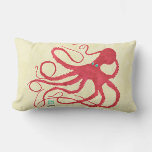 Coral Octopus on Cream - Lumbar Pillow