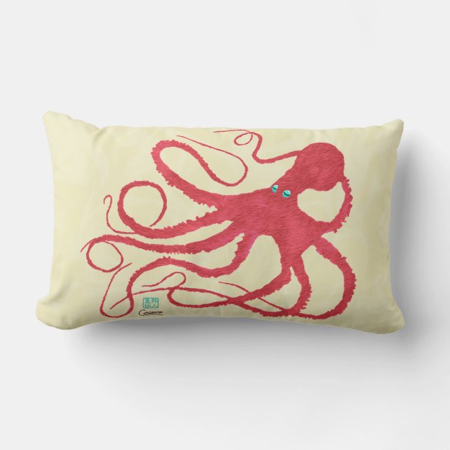 Coral Octopus on Cream - Lumbar Pillow (Front)