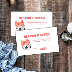 Coral Oh Baby Bow Soccer Diaper Raffle Baby Shower Enclosure Card