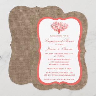 Coral On Burlap Boho Beach Engagement Shower Invitation