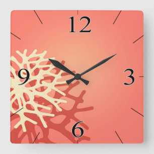 Coral on the Beach   peach coral ivory Square Wall Clock