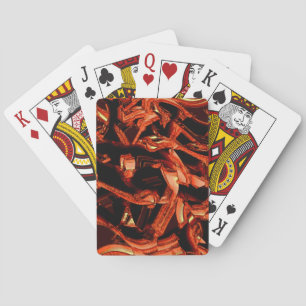 Coral or dark salmon destroyed, black background playing cards