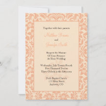 Coral or Peach Damask Custom Wedding Invitation