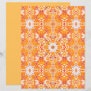 Coral Orange and Cream Batik Medallion Pattern