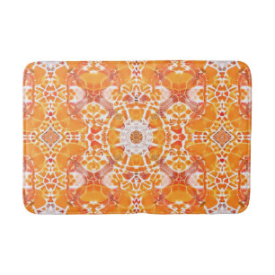 Coral Orange and Cream Batik Medallion Pattern Bath Mat