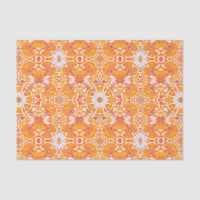 Coral Orange and Cream Batik Medallion Pattern  Tissue Paper (Front)