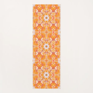 Coral Orange and Cream Batik Medallion Pattern  Yoga Mat