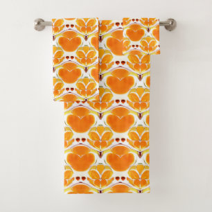Coral Orange and Cream Batik Pattern Bath Towel Set