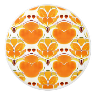 Coral Orange and Cream Batik Pattern  Ceramic Knob