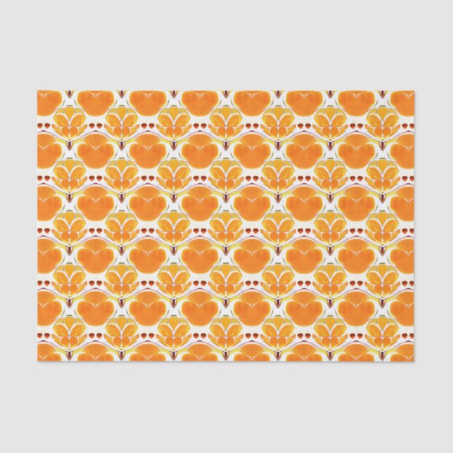 Coral Orange and Cream Batik Pattern Tissue Paper (Front)
