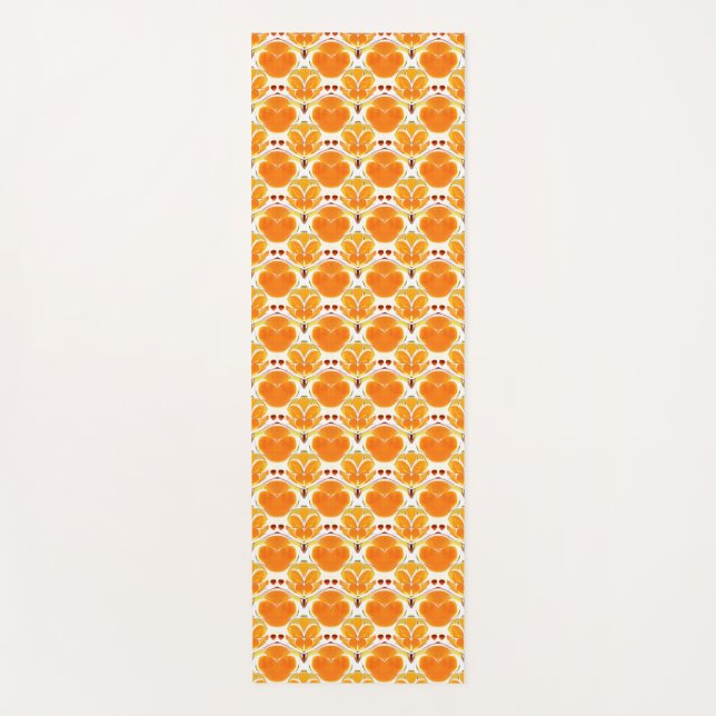Coral Orange and Cream Batik Pattern  Yoga Mat (Front)