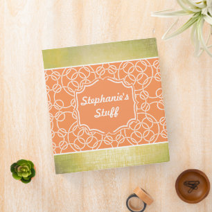 Coral Orange and Lime Modern Circle Links Pattern Binder