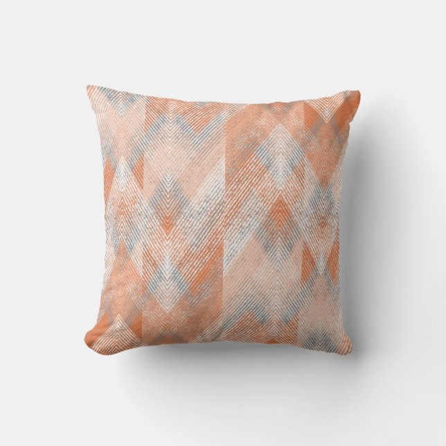 Coral, orange, beige, grey textured zigzag .  throw pillow (Front)