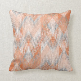 Coral, orange, beige, grey textured zigzag .  throw pillow
