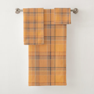 Coral, orange, brown tartan plaid. bath towel set