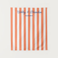 Coral Orange Cabana Stripe Personalized Wedding